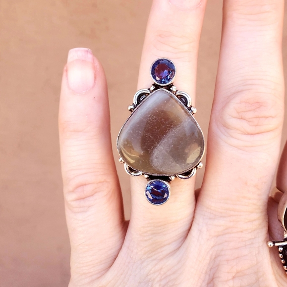 New Fluorite and Blue Topaz 925 Silver Ring. - Picture 12 of 15